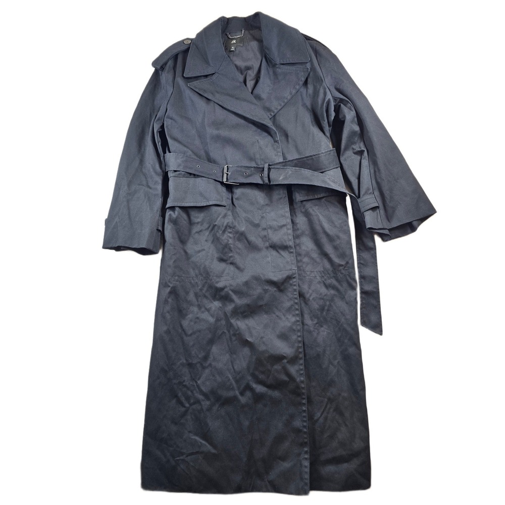 Banana Republic Trench Coat Womens XL Black Cotton Belted Double Breasted Jacket